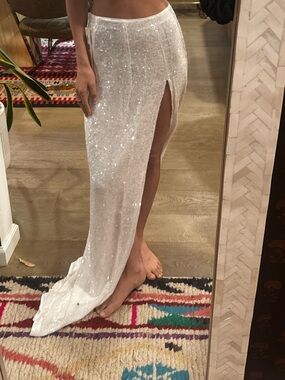 Sally Lapointe White Sequin Maxi Skirt